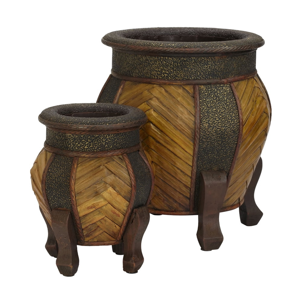 Nearly Natural 2pc Decorative Round Wood Planter Set