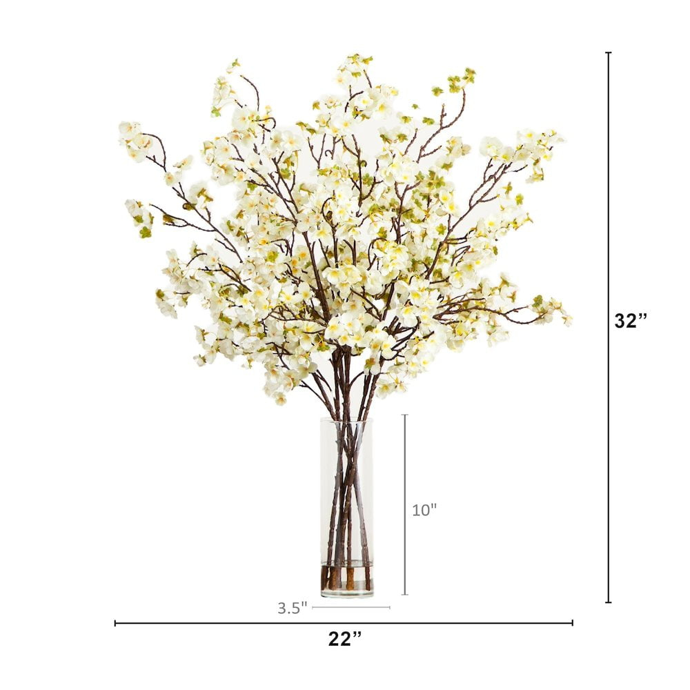 Nearly Natural 32in. Artificial Cherry Blossom Arrangement in Cylinder Glass Vase