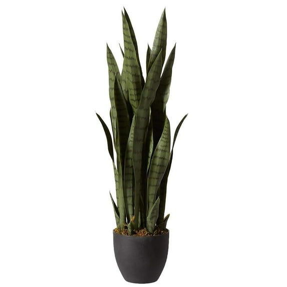 Nearly Natural 35-in Artificial Sansevieria Snake with Black Planter