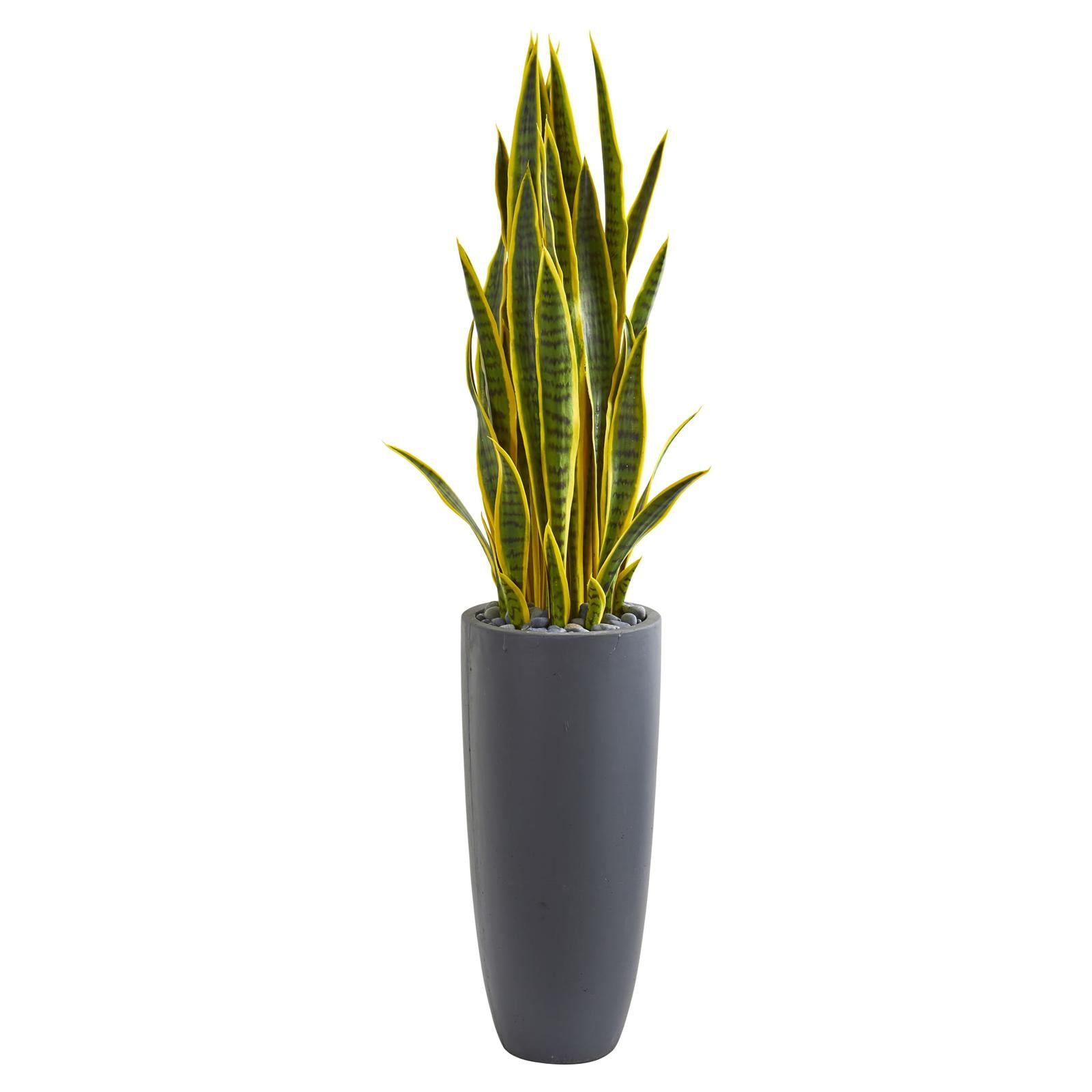 Nearly Natural 4.5-ft Artificial Sansevieria Snake Plant in Gray Planter