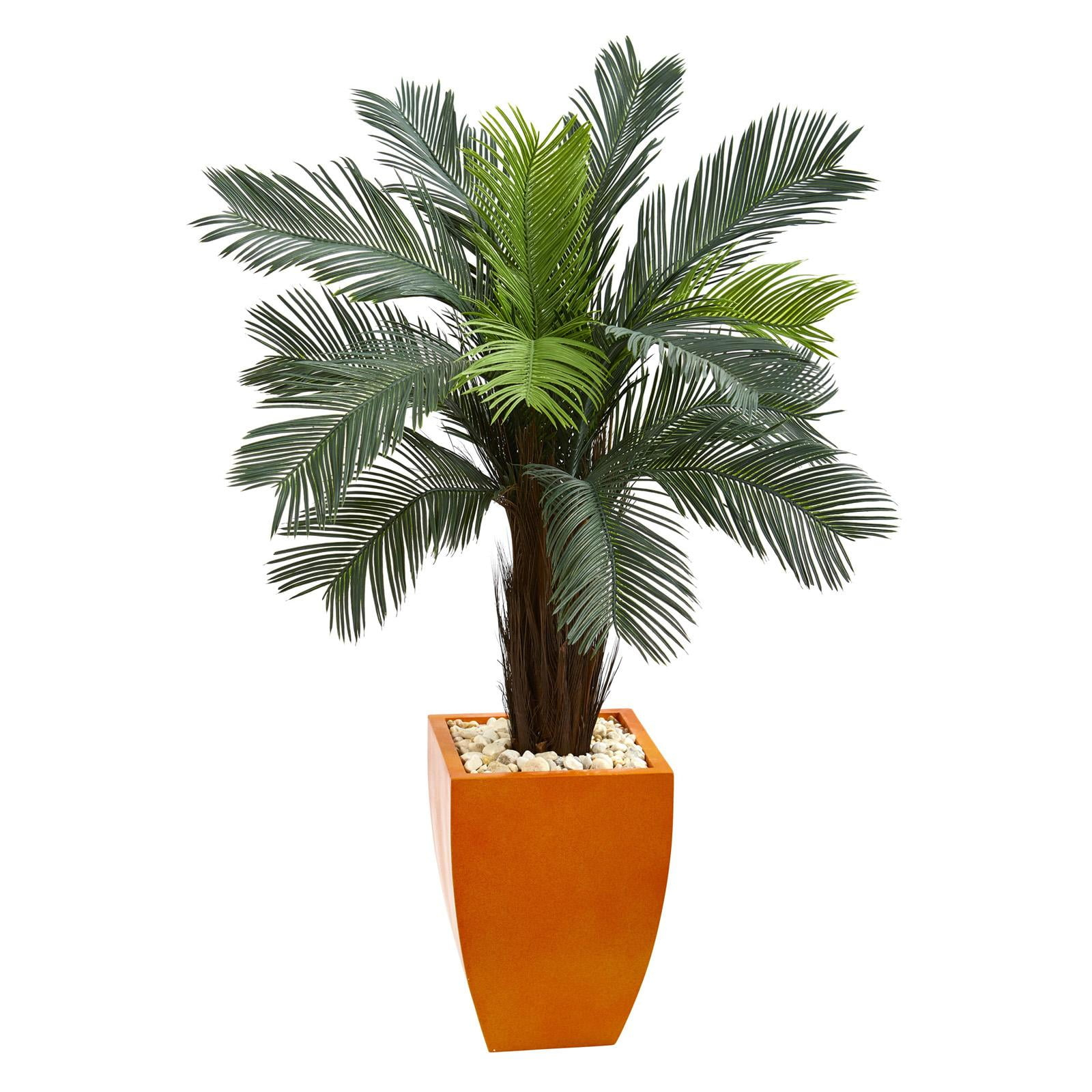 Nearly Natural 4.5ft. Cycas Artificial Tree in Orange Planter UV Resistant (Indoor/Outdoor)