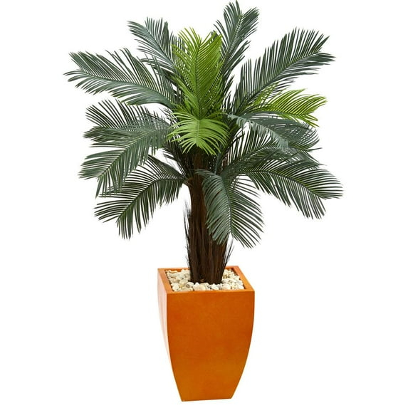 Nearly Natural 4.5ft. Cycas Artificial Tree in Orange Planter UV Resistant (Indoor/Outdoor)