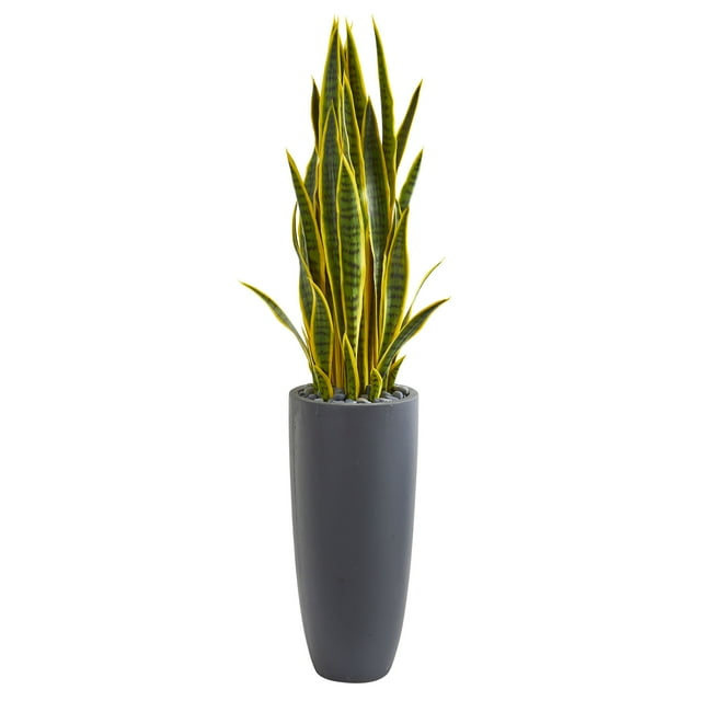 Nearly Natural 4.5-ft Artificial Sansevieria Snake Plant in Gray Planter