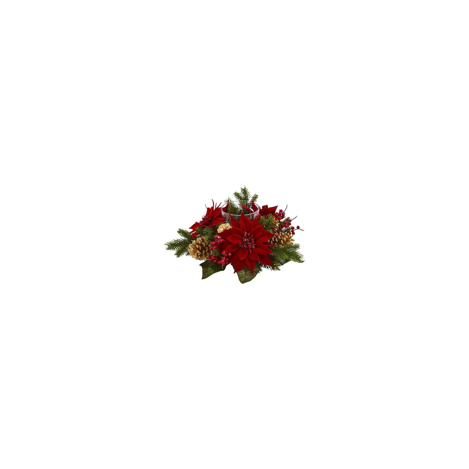 Nearly Natural Poinsettia, Berry and Golden Pine Cone Candelabrum Artificial Flower Arrangement