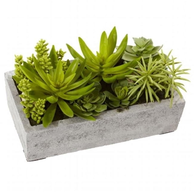 Nearly Natural 6.5" Succulent Garden Artificial Plant with Concrete Planter, Green