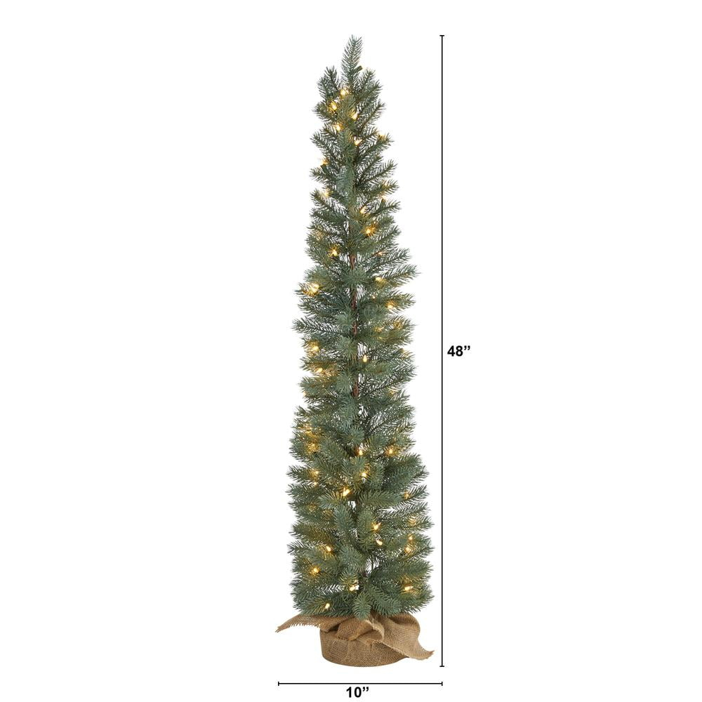 Nearly Natural 4ft. Green Pine Artificial Christmas Tree with 70 Warm White Lights Set in a Burlap Base