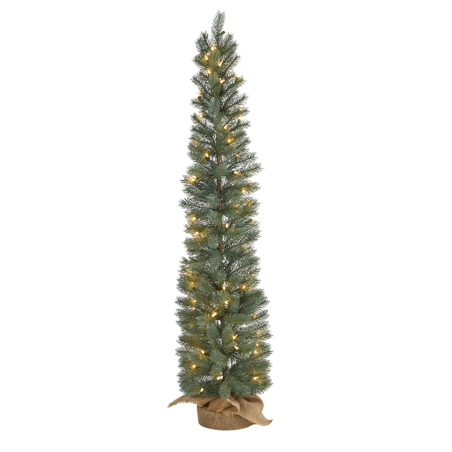 Nearly Natural 4ft. Green Pine Artificial Christmas Tree with 70 Warm White Lights Set in a Burlap Base