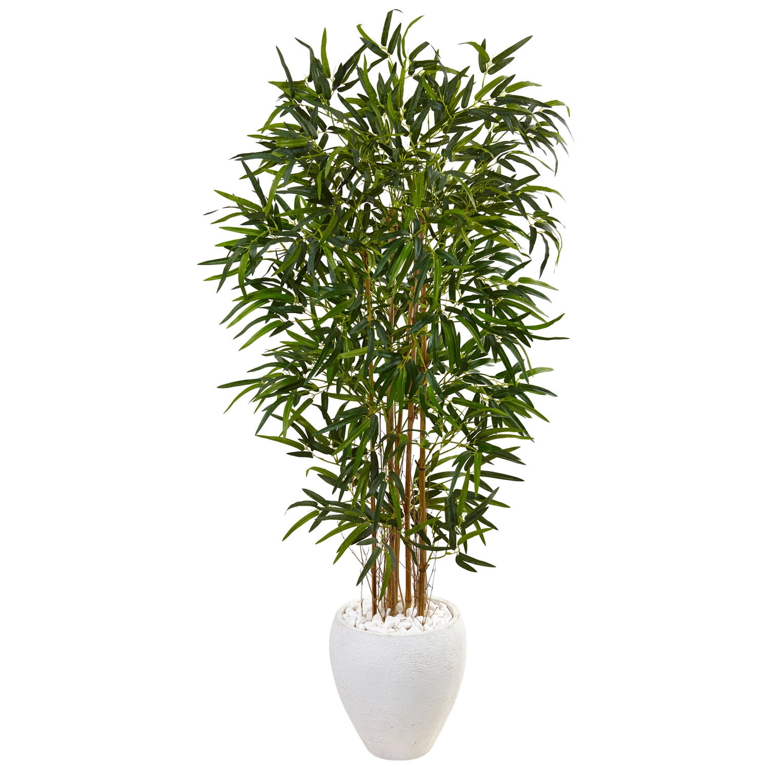 Nearly Natural 5-ft Bamboo Artificial Tree in Oval White Planter