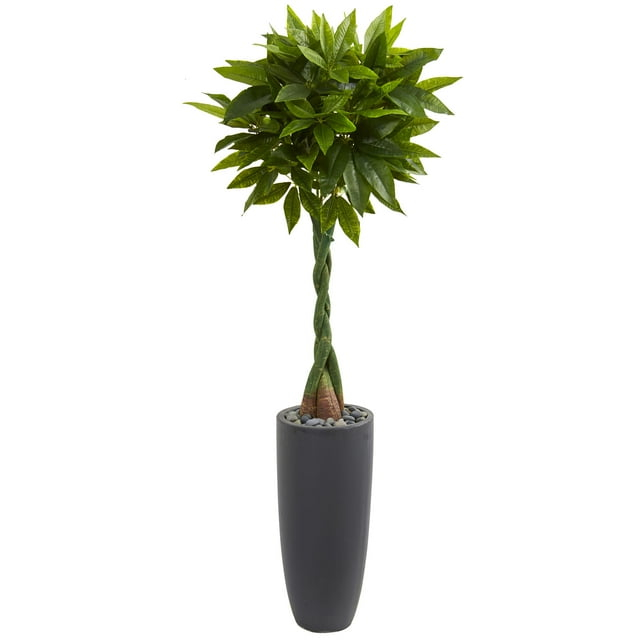 Nearly Natural 6' Money Artificial Tree in Gray Cylinder Planter (Real Touch)