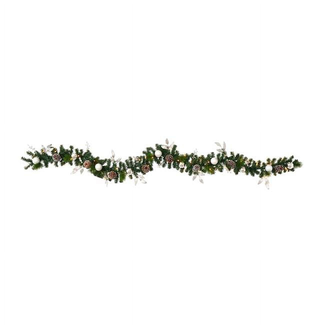 Nearly Natural 9’ Ornament and Pinecone Artificial Christmas Garland with 50 Clear LED Lights