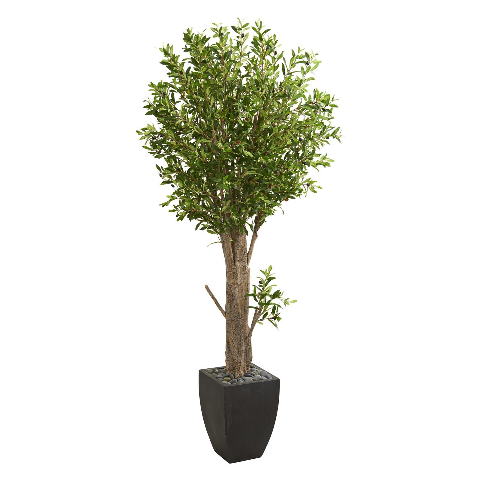 Nearly Natural 6.5-ft Olive Artificial Tree in Black Planter