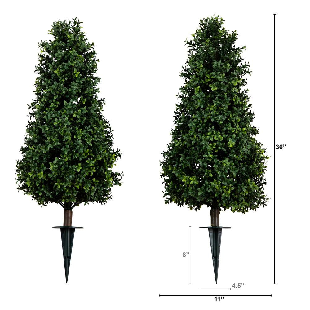 Nearly Natural Boxwood Plant with Integrated Ground Stake (Indoor/Outdoor) - Set of 2