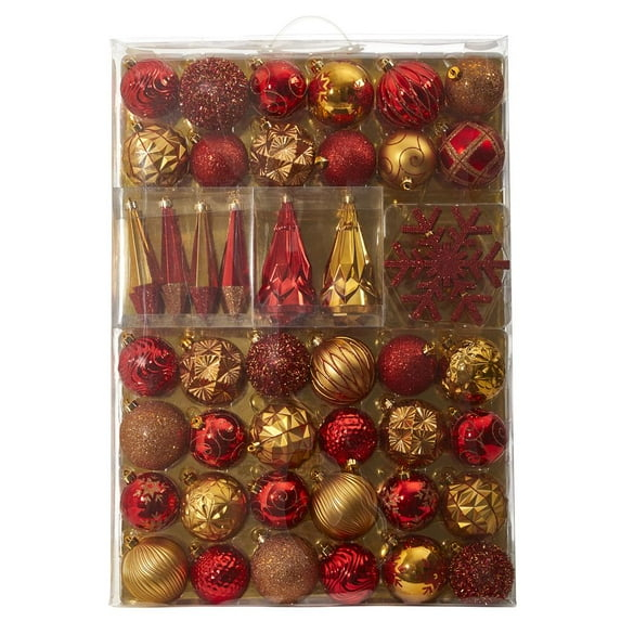 Shatter Resistant Christmas Ornaments, Red & Gold, 52-piece Set