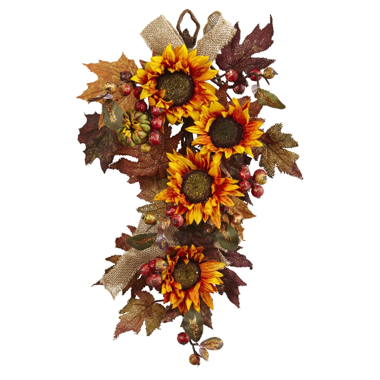 Nearly Natural 24” Sunflower & Berry Teardrop