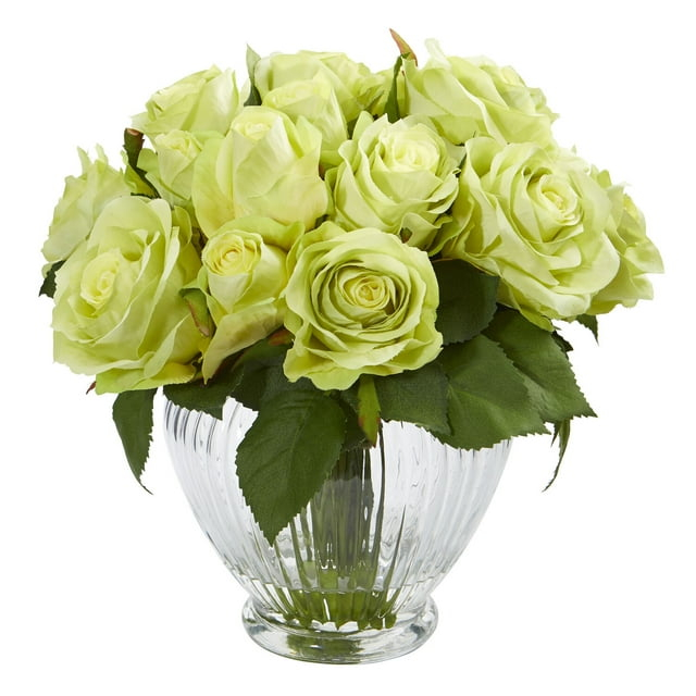 Nearly Natural Mini Cattleya Silk Flower Arrangement with Fluted Vase, Yellow