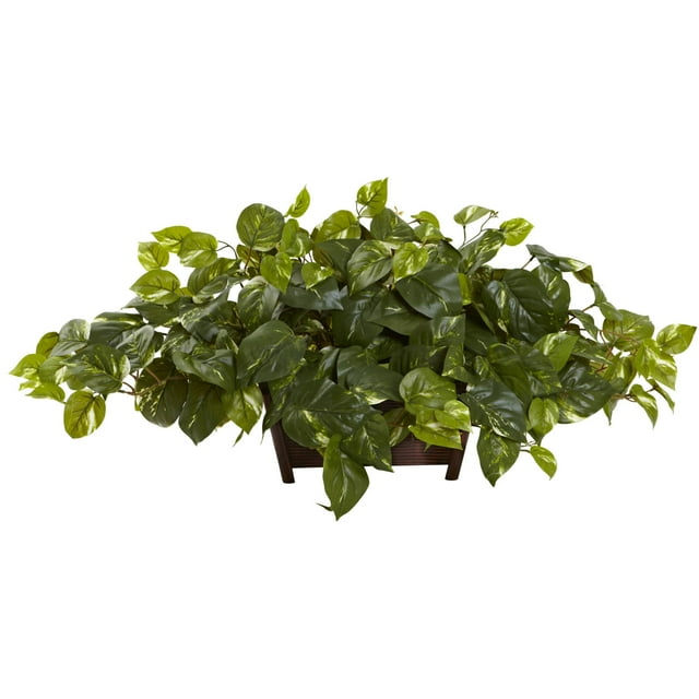 Nearly Natural 9in. Pothos Artificial Plant in White Planter (Real Touch)
