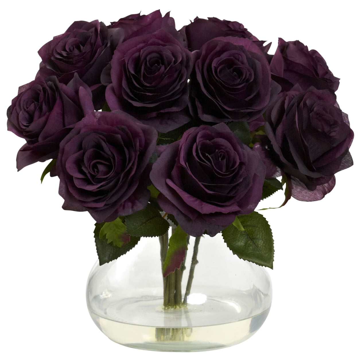 Nearly Natural Rose Arrangement Artifcial Flowers with Vase, Purple