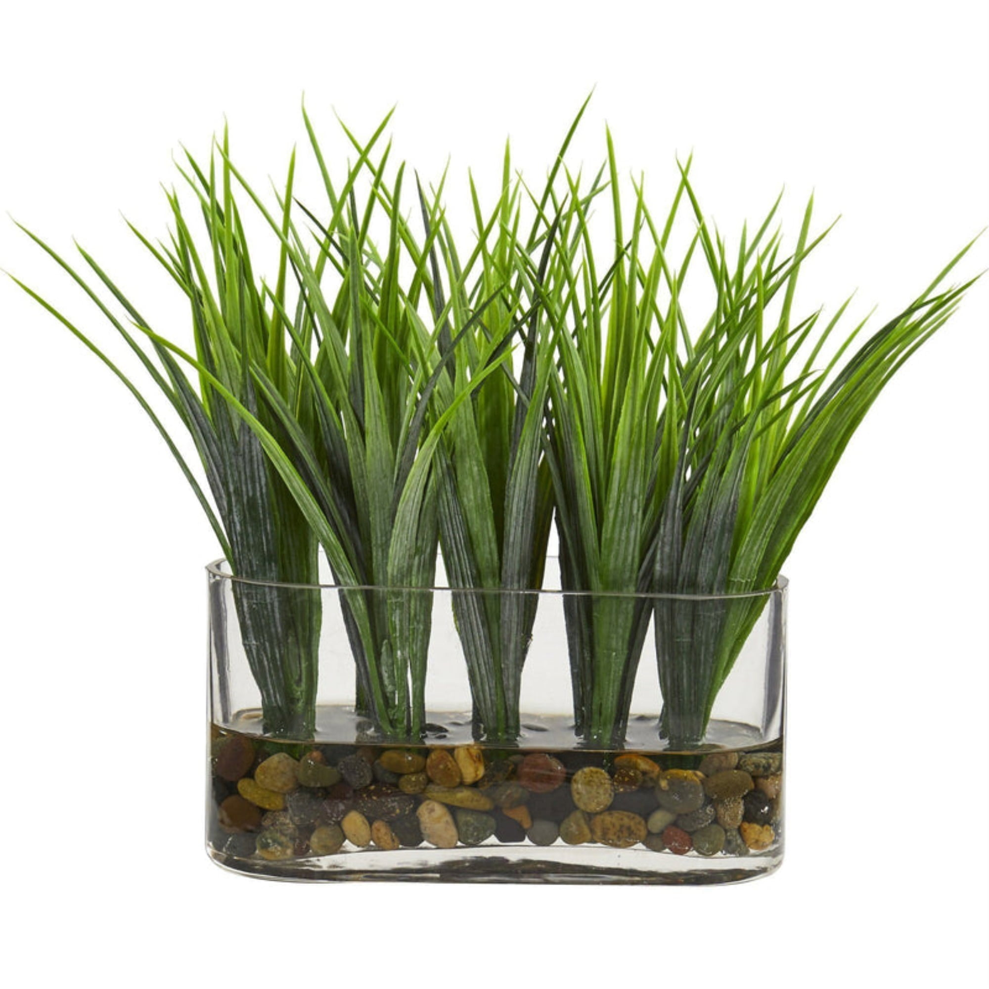 Nearly Natural 9-in Vanilla Grass Artificial Plant in Oval Vase