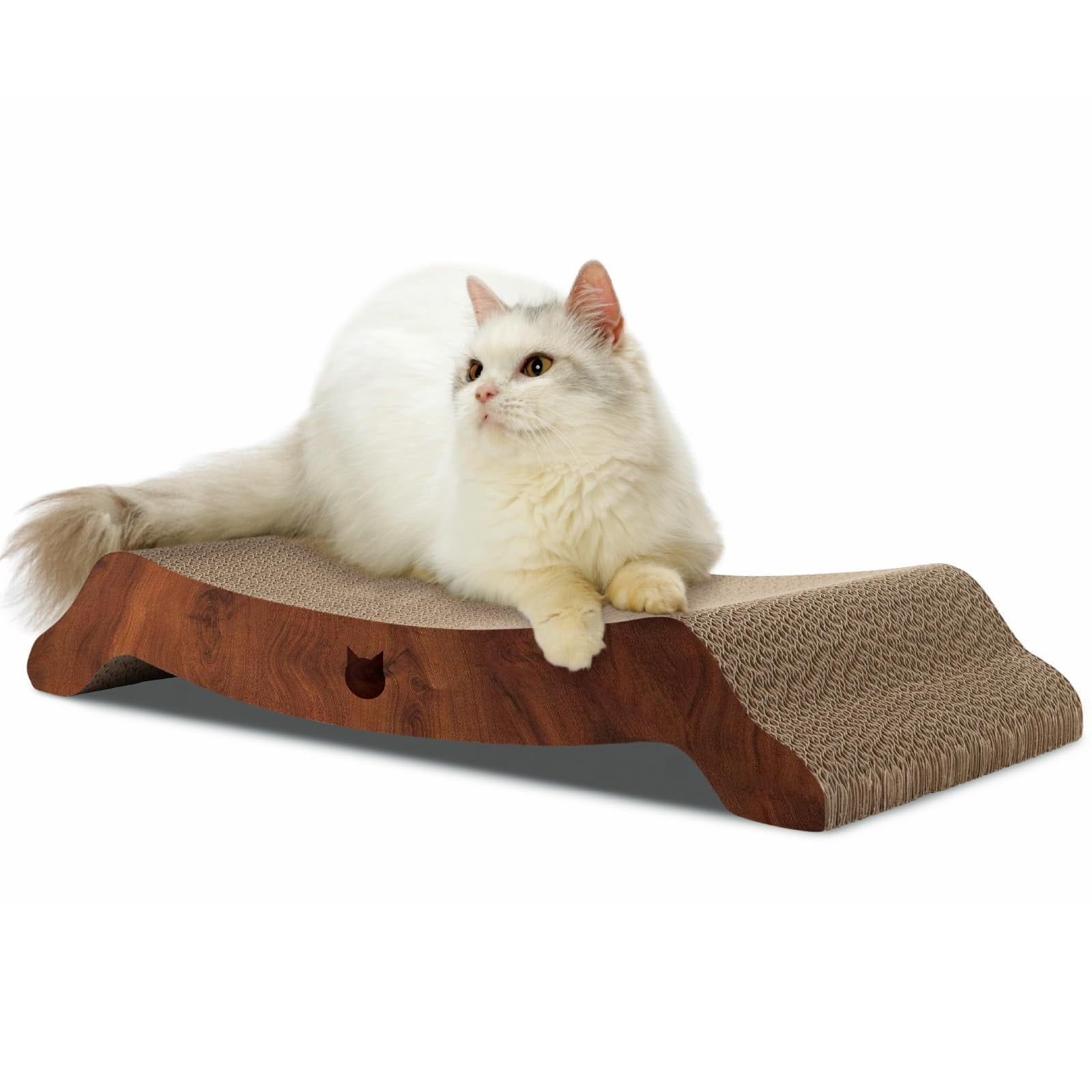 Necoichi Cardboard Cat Scratcher Bed for Indoor Cats - Cat Scratching Board, Horizontal Cat Scratch Pad Lounger with Reversible Usability and Extra Comfort for Lounge, Curved (22" Large, Dark Cherry)