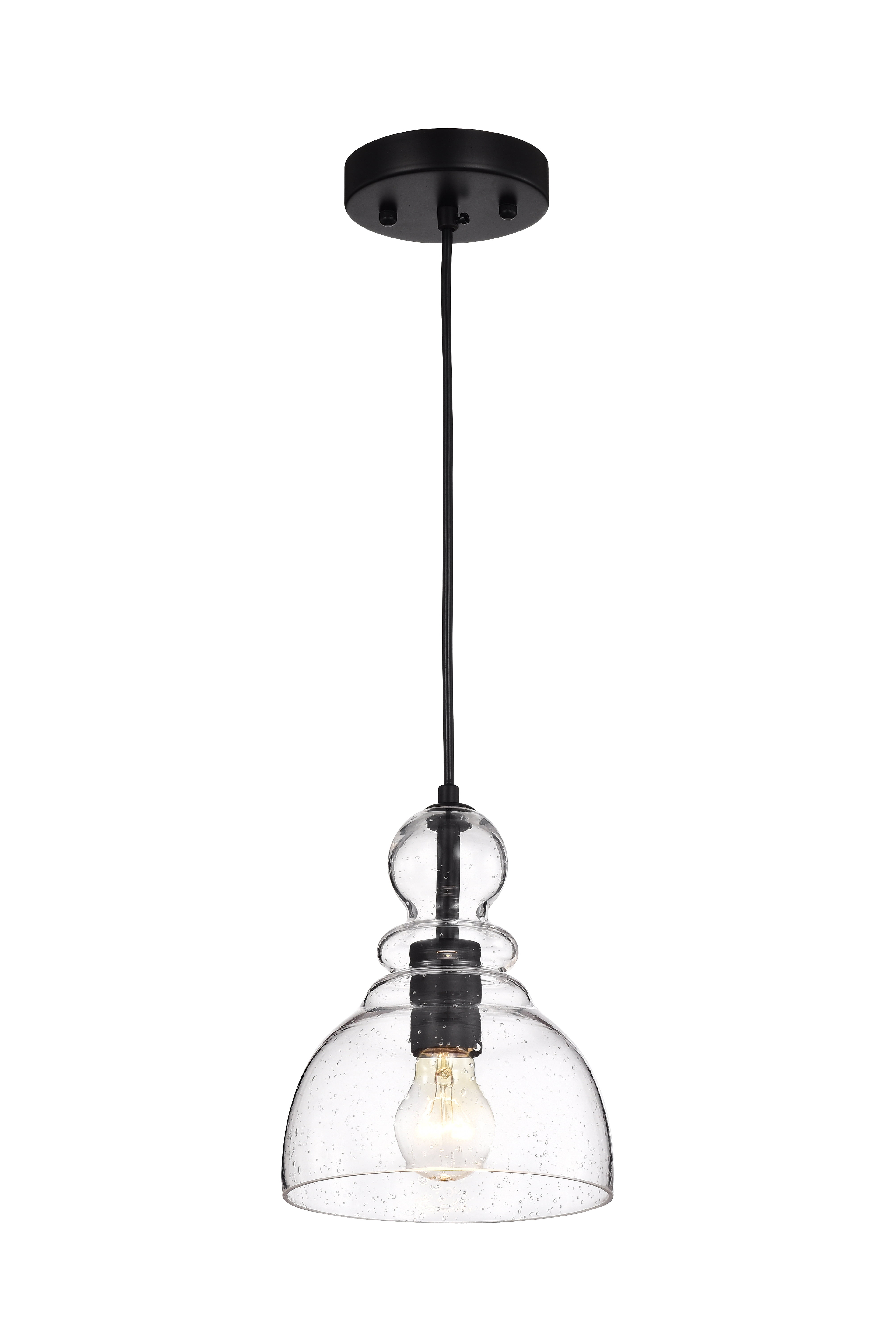 Nefelt Matte Black 1-Light Decanter Seeded Glass Pendant