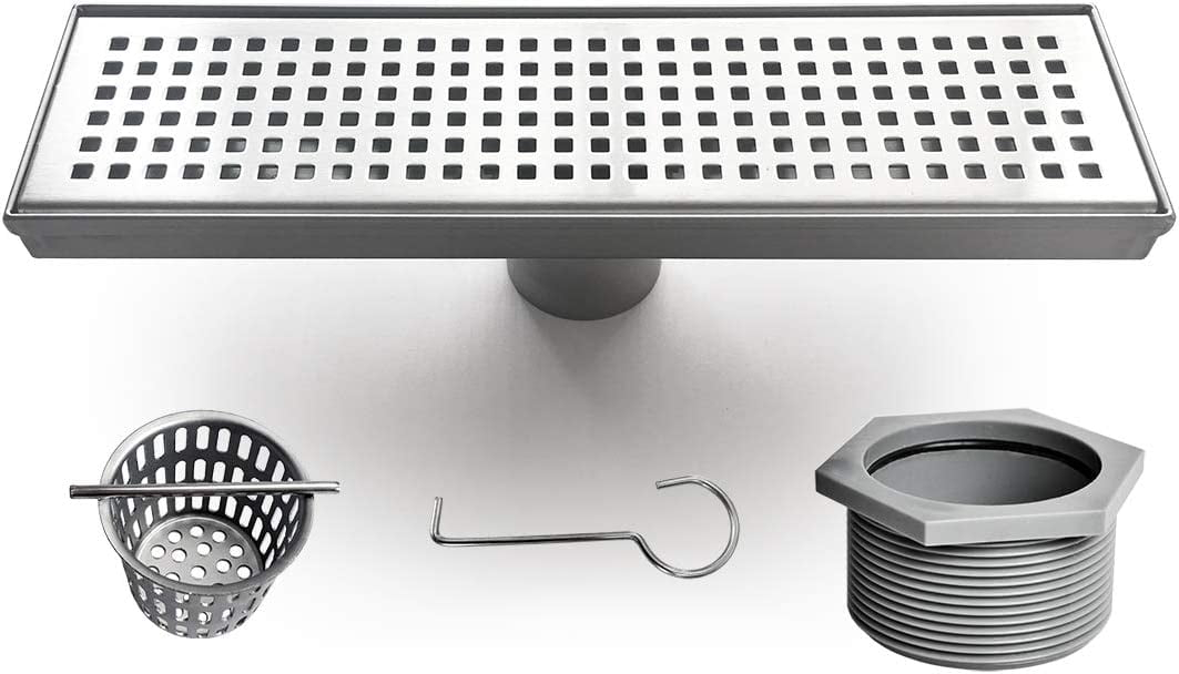 Neodrain 12-Inch Linear Shower Drain with Removable Grate, Professional Brushed 304 Stainless Steel Rectangle Shower Floor Drain Manufacturer, Linear Drain with Hair Strainer 12 IN Stainless