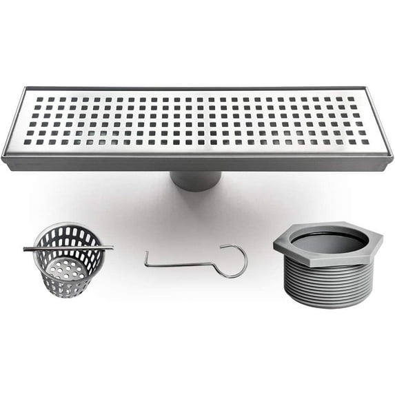Neodrain 12-Inch Linear Shower Drain with Removable Grate, Professional Brushed 304 Stainless Steel Rectangle Shower Floor Drain Manufacturer, Linear Drain with Hair Strainer 12 IN Stainless