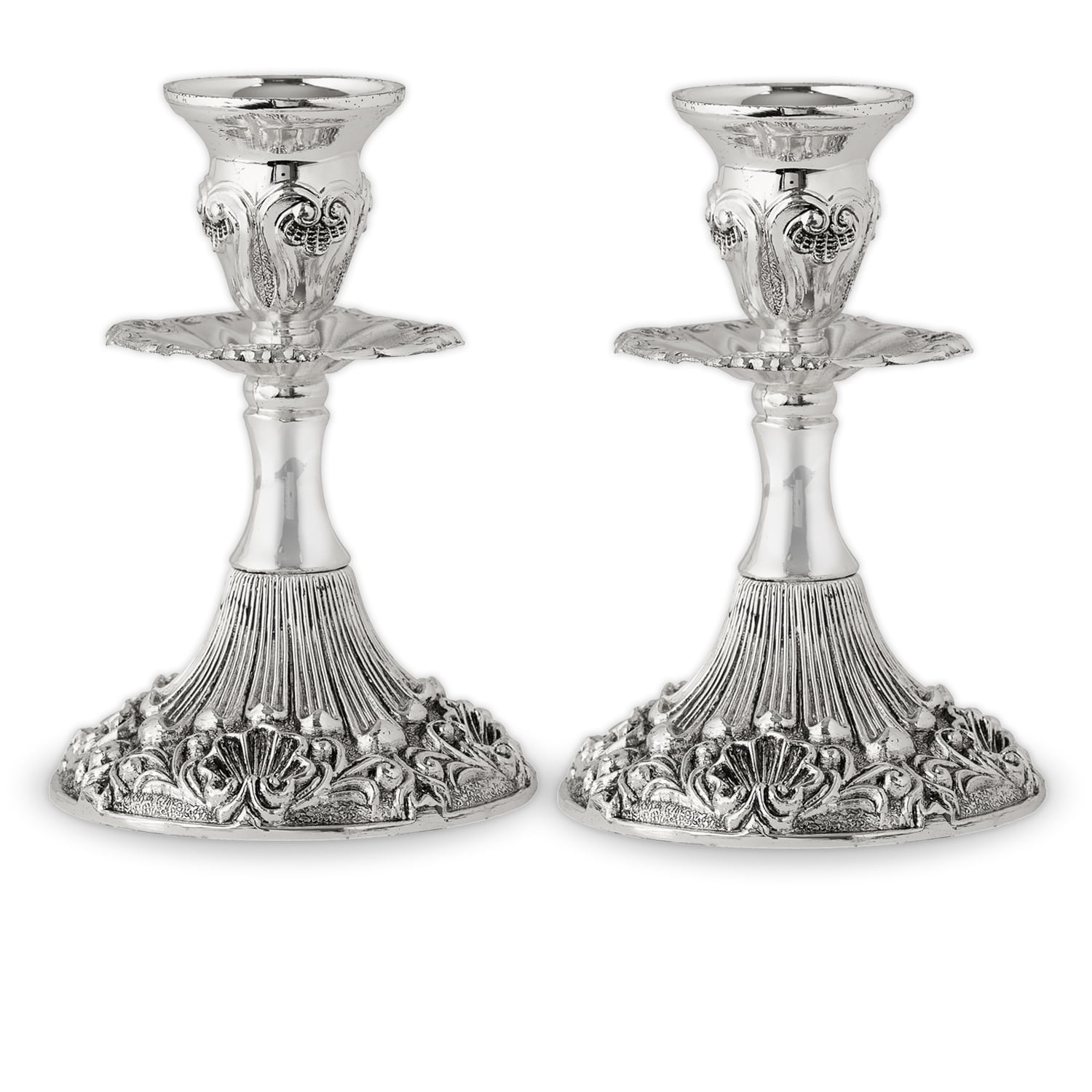 Ner Mitzvah, 5" Silver Plated Candle Stick - Contemporary (2 Pack)