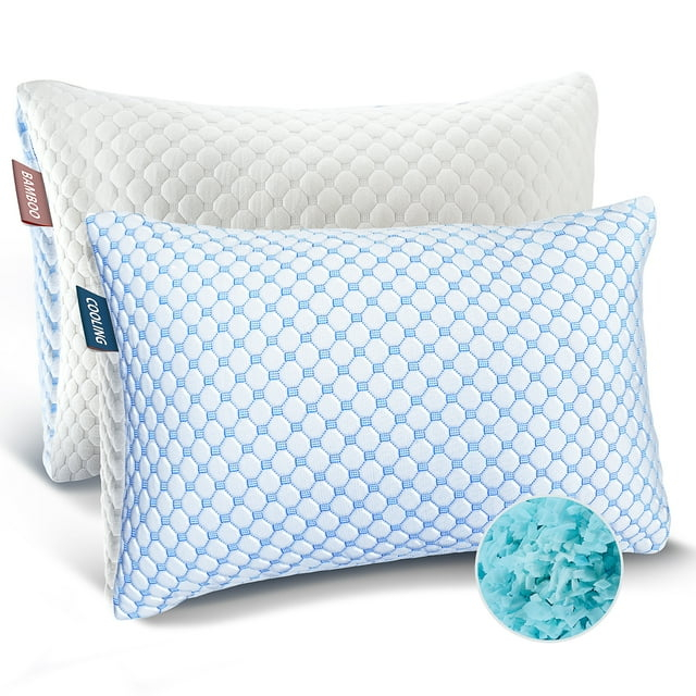 Virtu Cooling Memory Foam Pillows For Bed 2 Pack, Reversible Soft Pillow Cooling Pillow Cover, Standard Pillow Set of 2 Pack