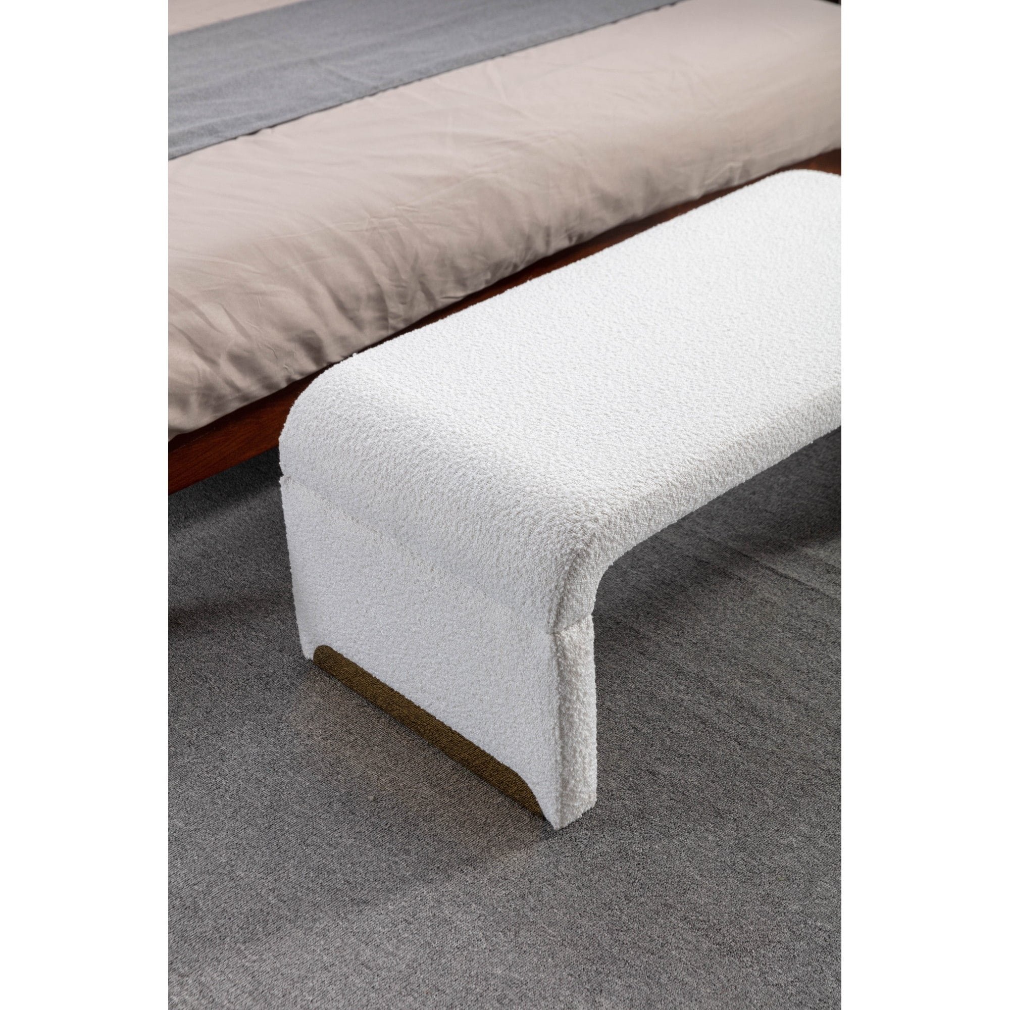 New Boucle Fabric Bedroom Bench With Gold Metal Legs Ivory