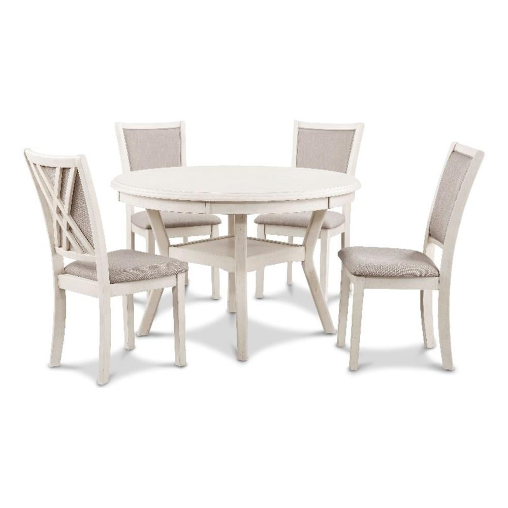 New Classic Furniture Amy 5-Piece Classic Wood Dining Table Set with Storage, Bisque/Gray