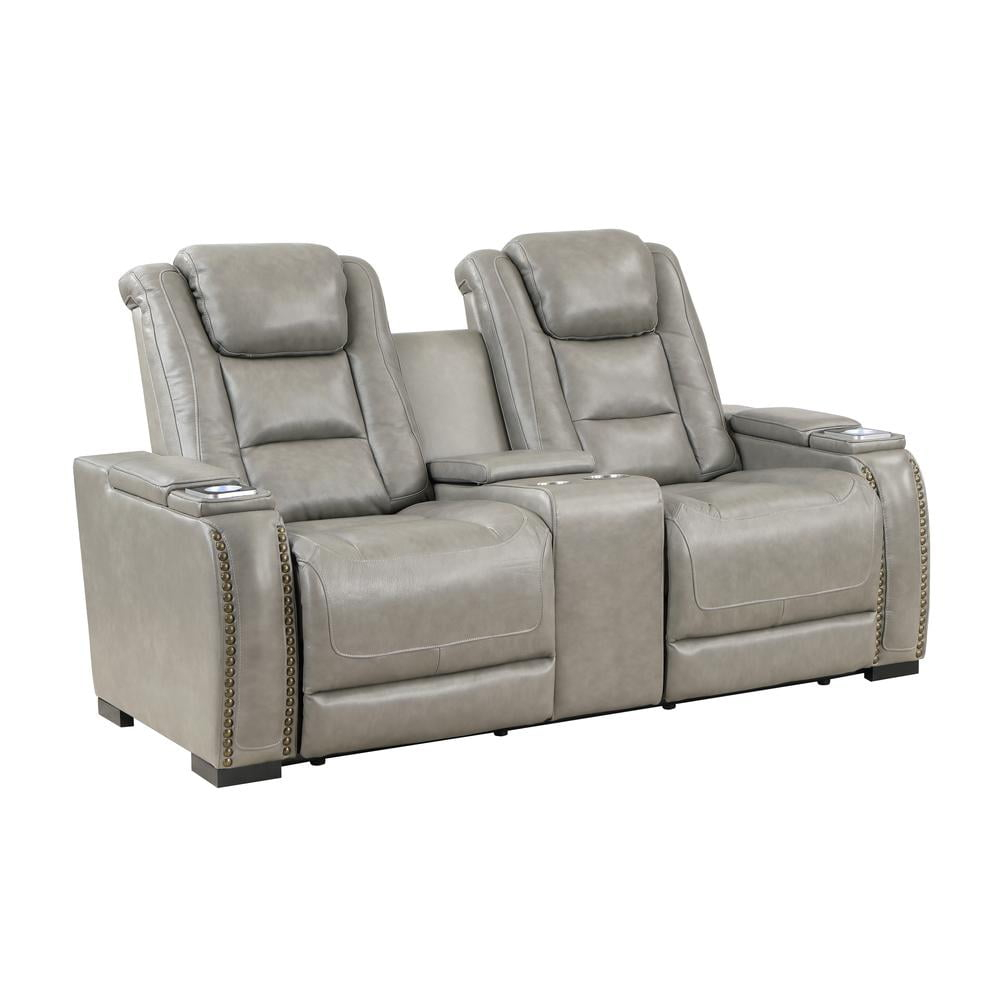New Classic Furniture Breckenridge Leather Power Console Loveseat in Gray