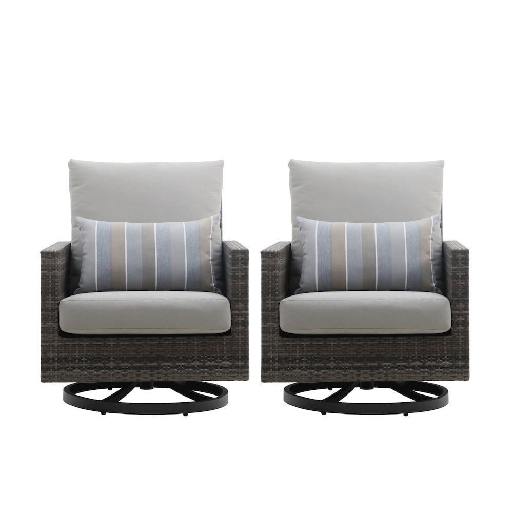 New Classic Furniture Bungalow 2pcs Metal/Wicker Patio Swivel Club Chair in Gray