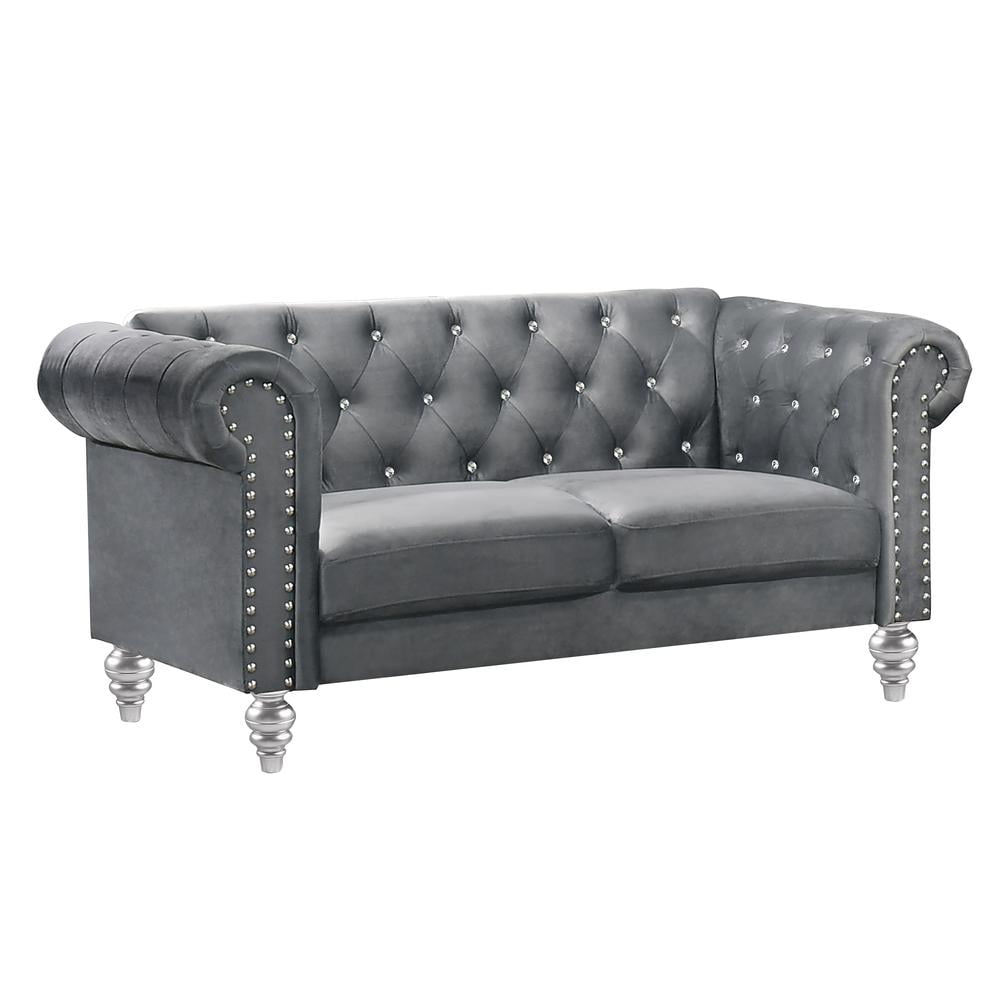 New Classic Furniture Emma Crystal Velvet Fabric Loveseat in Gray