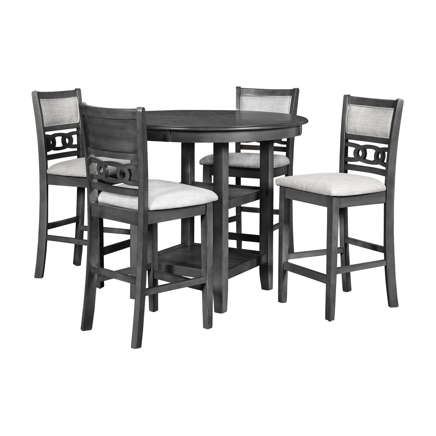 New Classic Furniture Gia 5-Piece Wood Round Counter Dining Set, 1 Counter Dining Table And 4 Chairs, 42 Inch, Gray