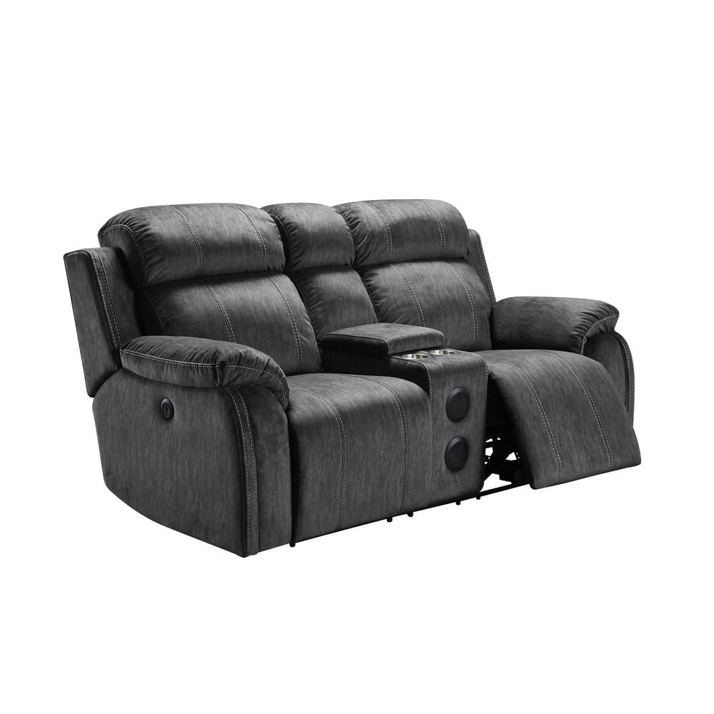 New Classic Furniture Tango Fabric Console Loveseat w/ Speaker in Shadow Gray