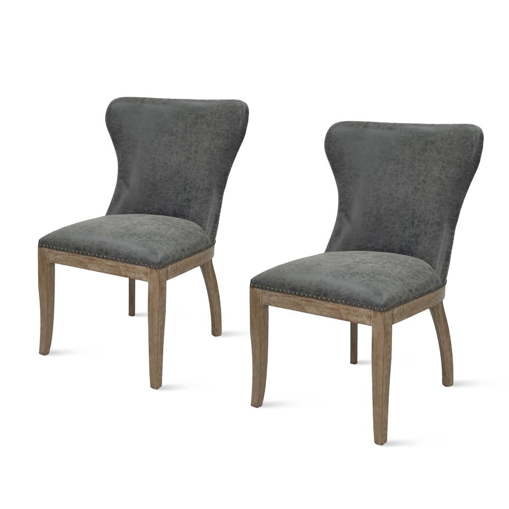 New Pacific Direct Dorsey Faux Leather Chair in Gray/Charcoal (Set of 2)