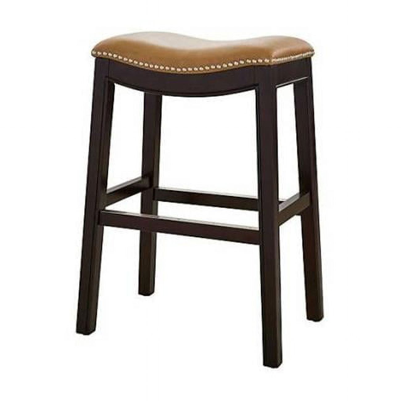 New Ridge Home Goods  25 in. Julian Counter-Height Wood Barstool with Tan Faux-Leather Seat - Espresso