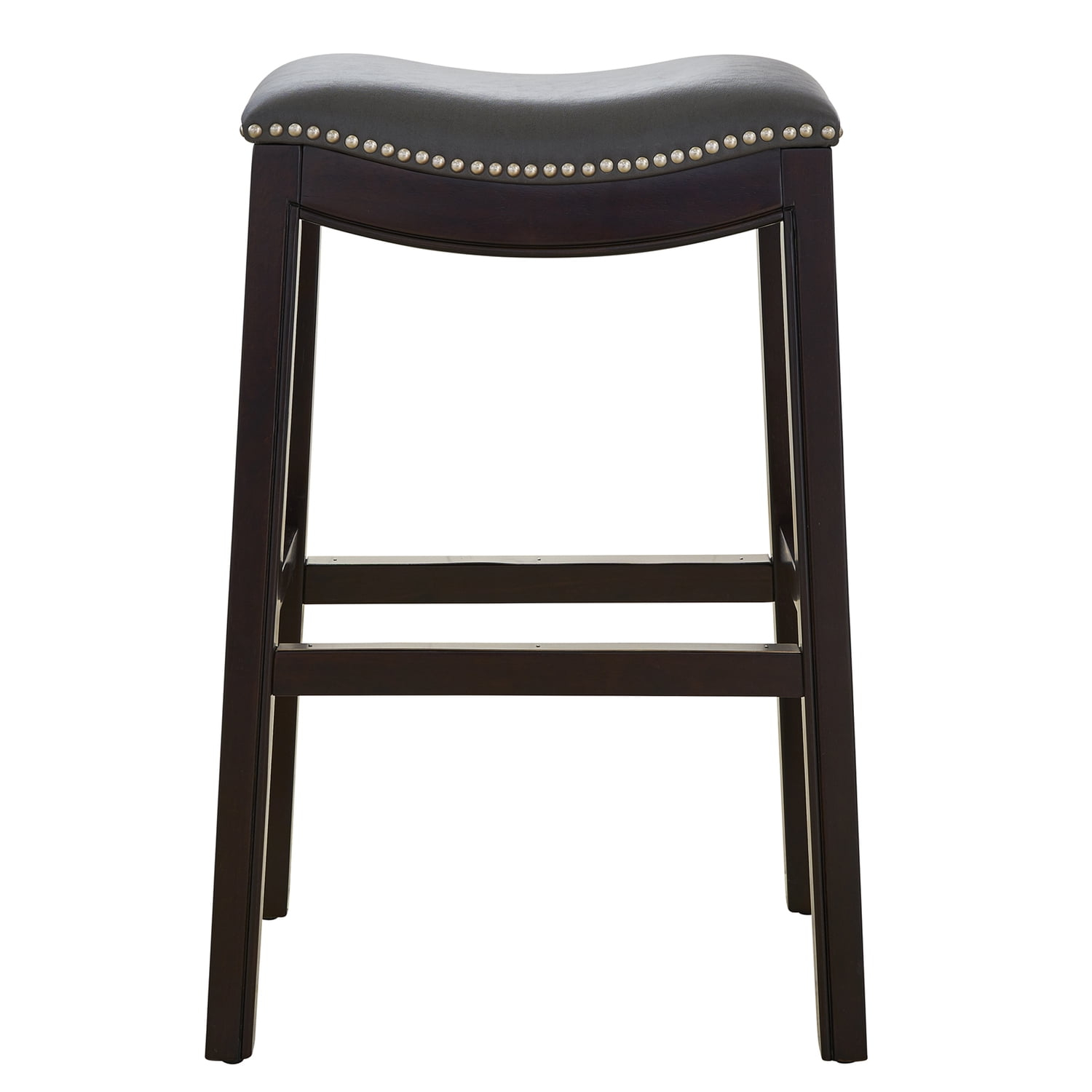 Julian 30in. H Bar-Height Wood Barstool with Gray Faux-Leather Seat