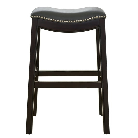 Julian 30in. H Bar-Height Wood Barstool with Gray Faux-Leather Seat