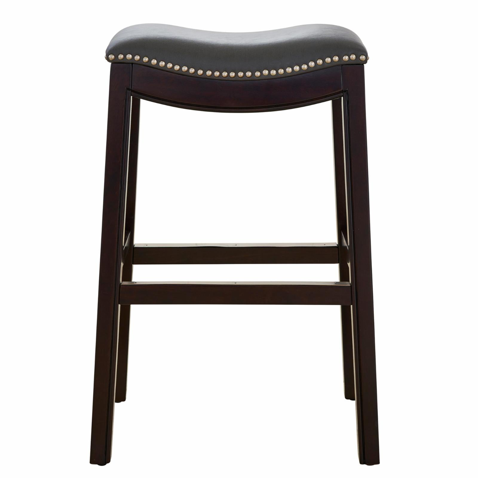 Julian 30in. H Bar-Height Wood Barstool with Gray Faux-Leather Seat