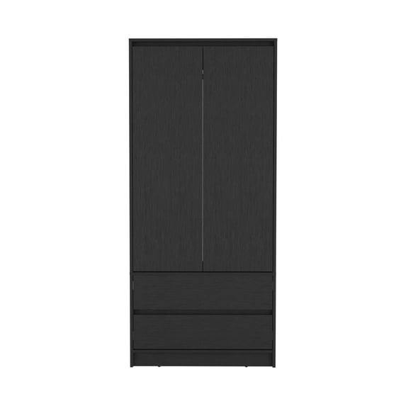 DeeHome Austin 2 Drawers Armoire, Double Door, Hanging Rod -Black