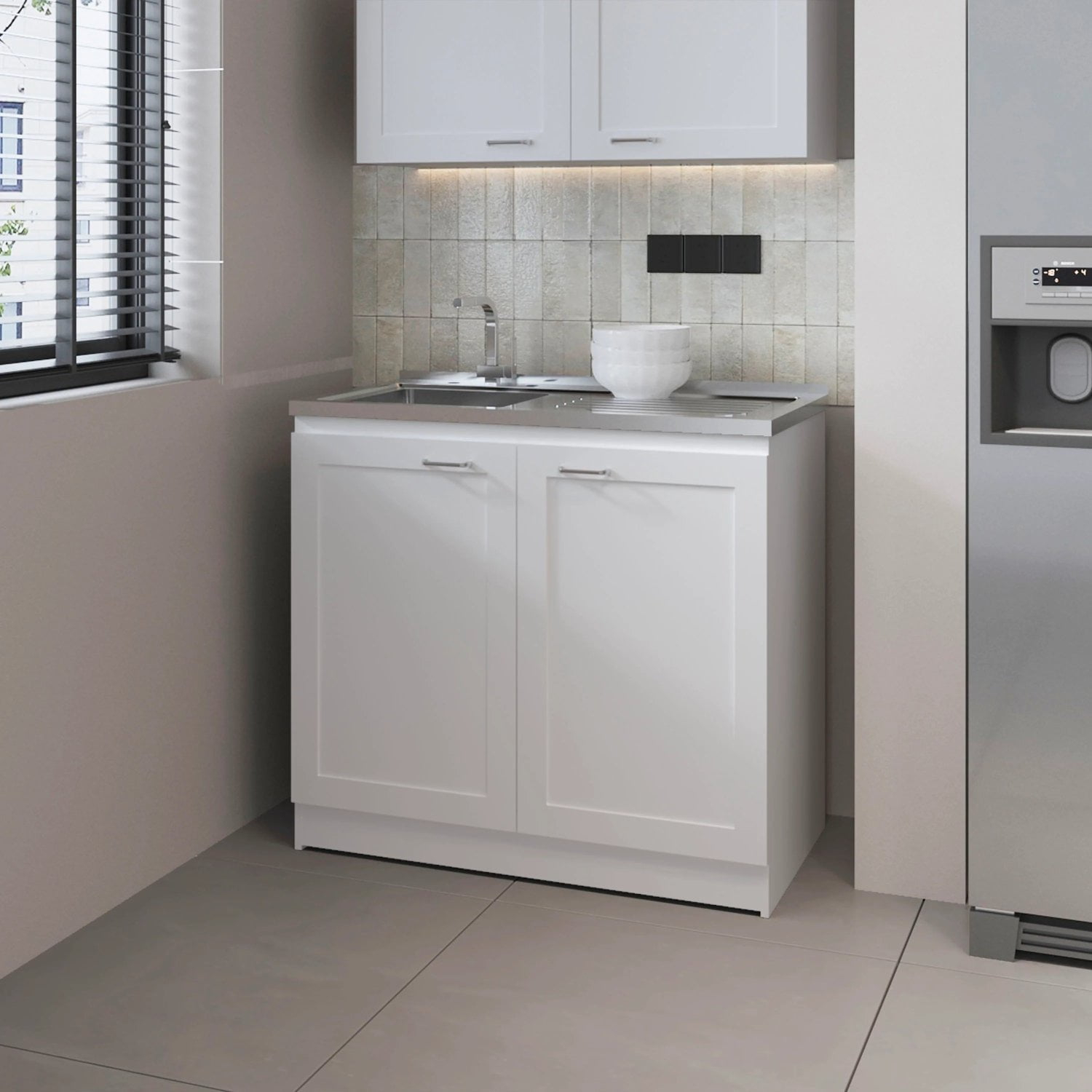 FM FURNITURE Haivana Utility Sink Base Cabinet with Double Doors White