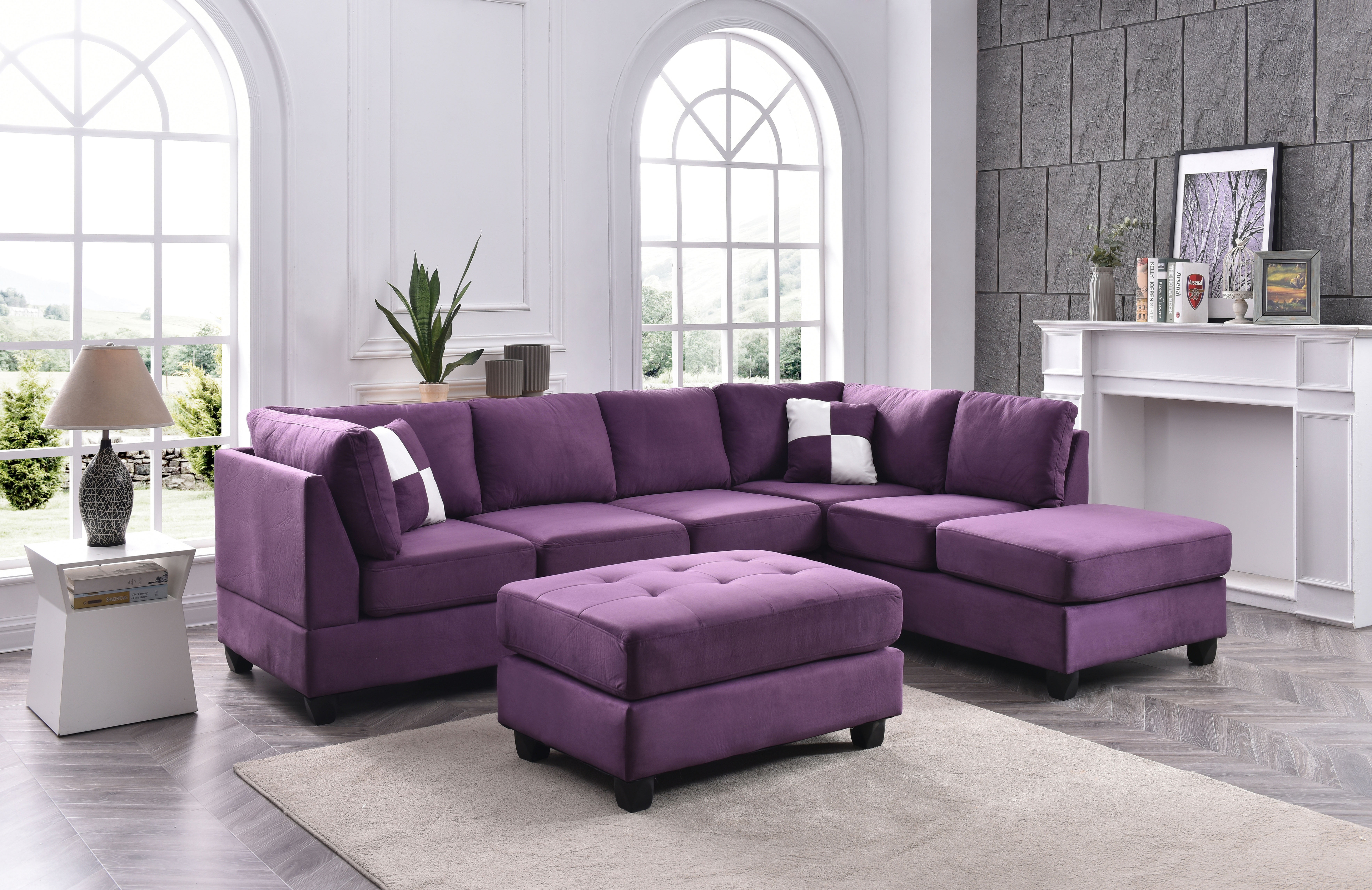 Glory Furniture Malone Microsuede Sectional in Purple