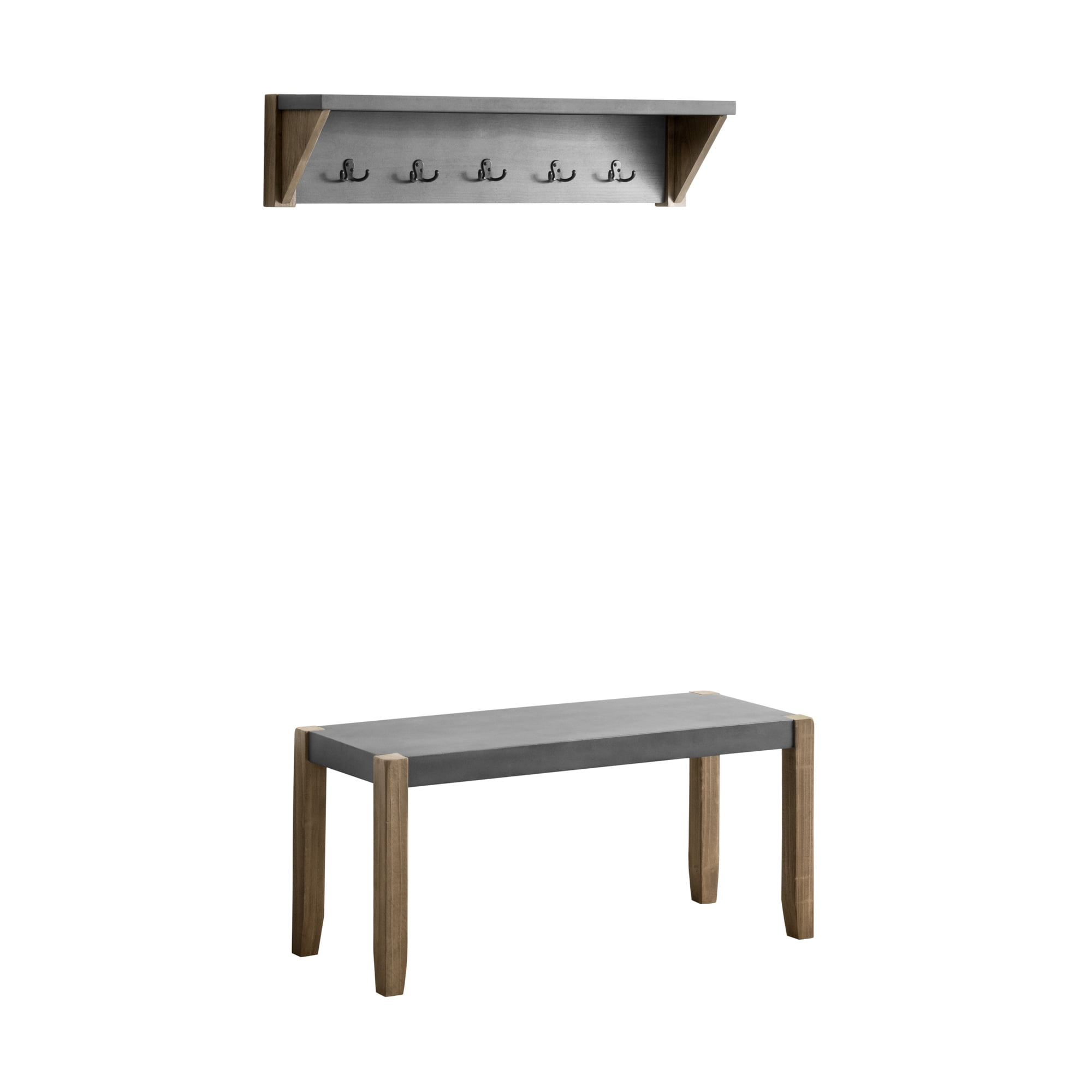 Newport 40" Coat Hook with Shelf and Faux Concrete Bench Set