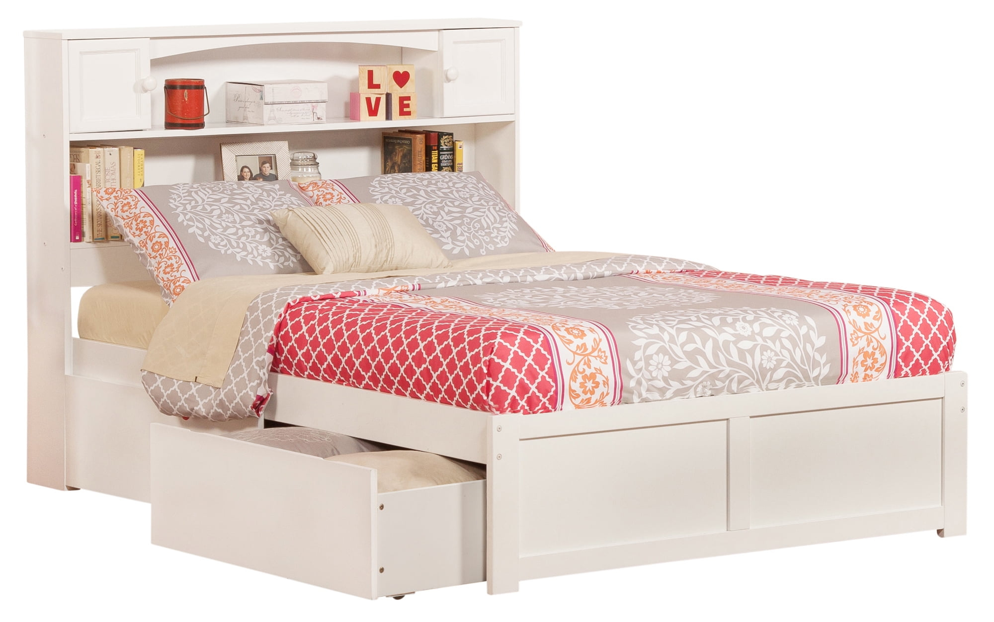 Newport Platform Bed with Flat Panel Foot Board and 2 Urban Bed Drawers, Multiple Sizes, Multiple Colors