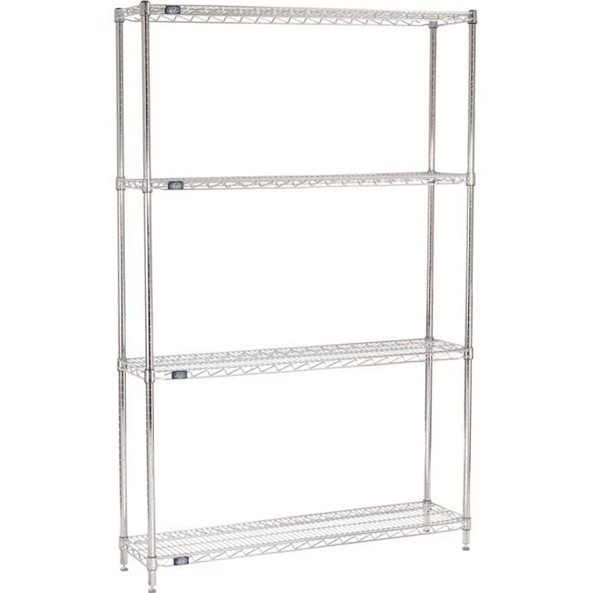 Nexel 4 Tier Chrome Wire Shelving Starter Unit, 48"W x 12"D x 86"H