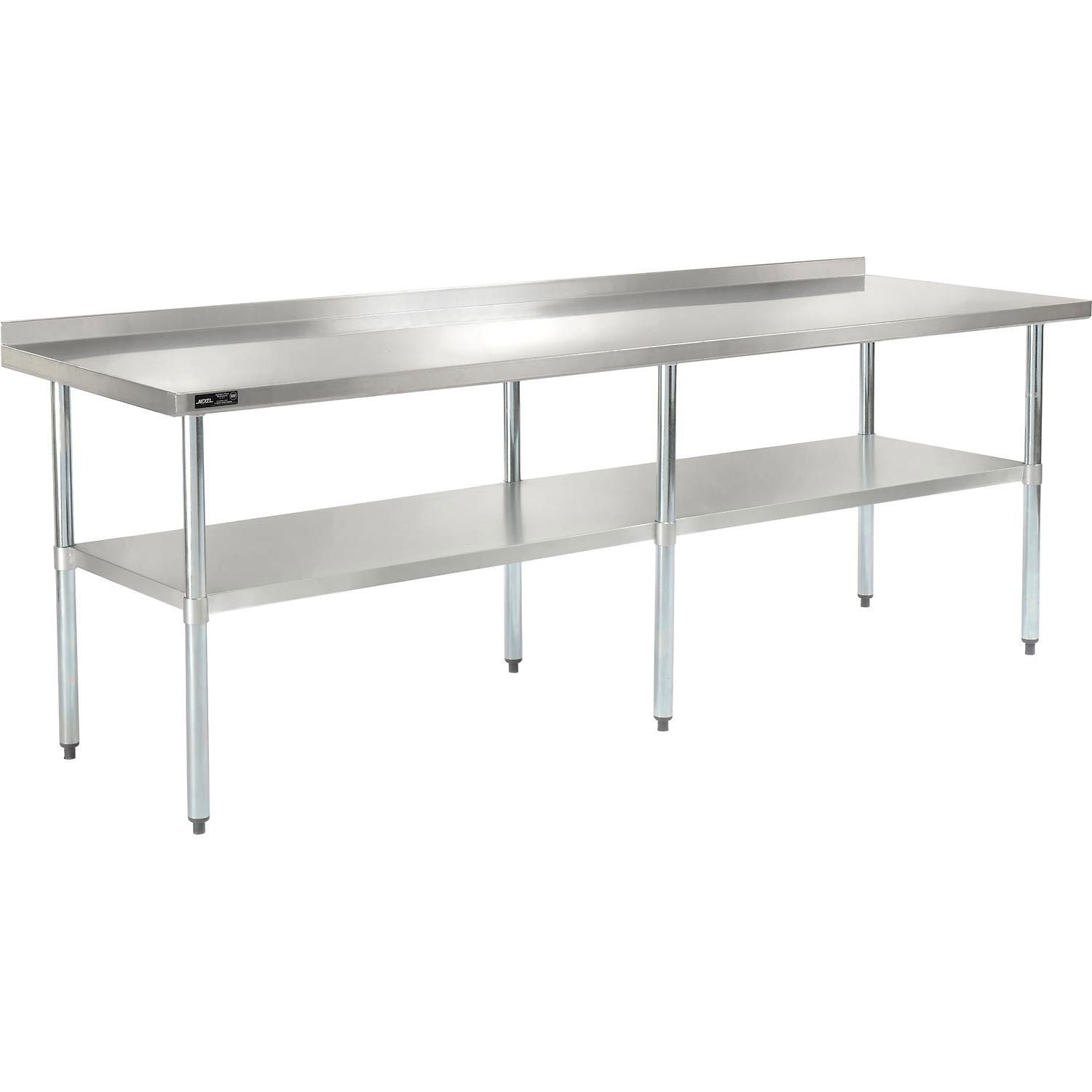 Nexel 96"W x 30"D 18 Gauge 430 Stainless Steel Workbench 2" Backsplash, Galvanized Legs & Undershelf