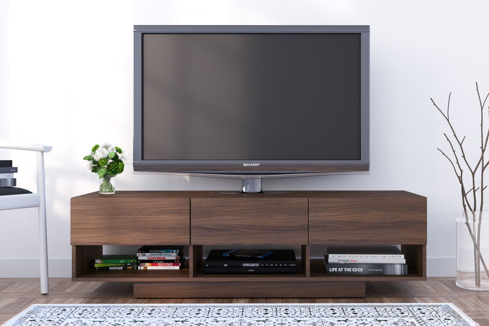 Rustik 3 Drawer TV Stand for TVs up to 66" Walnut - Nexera