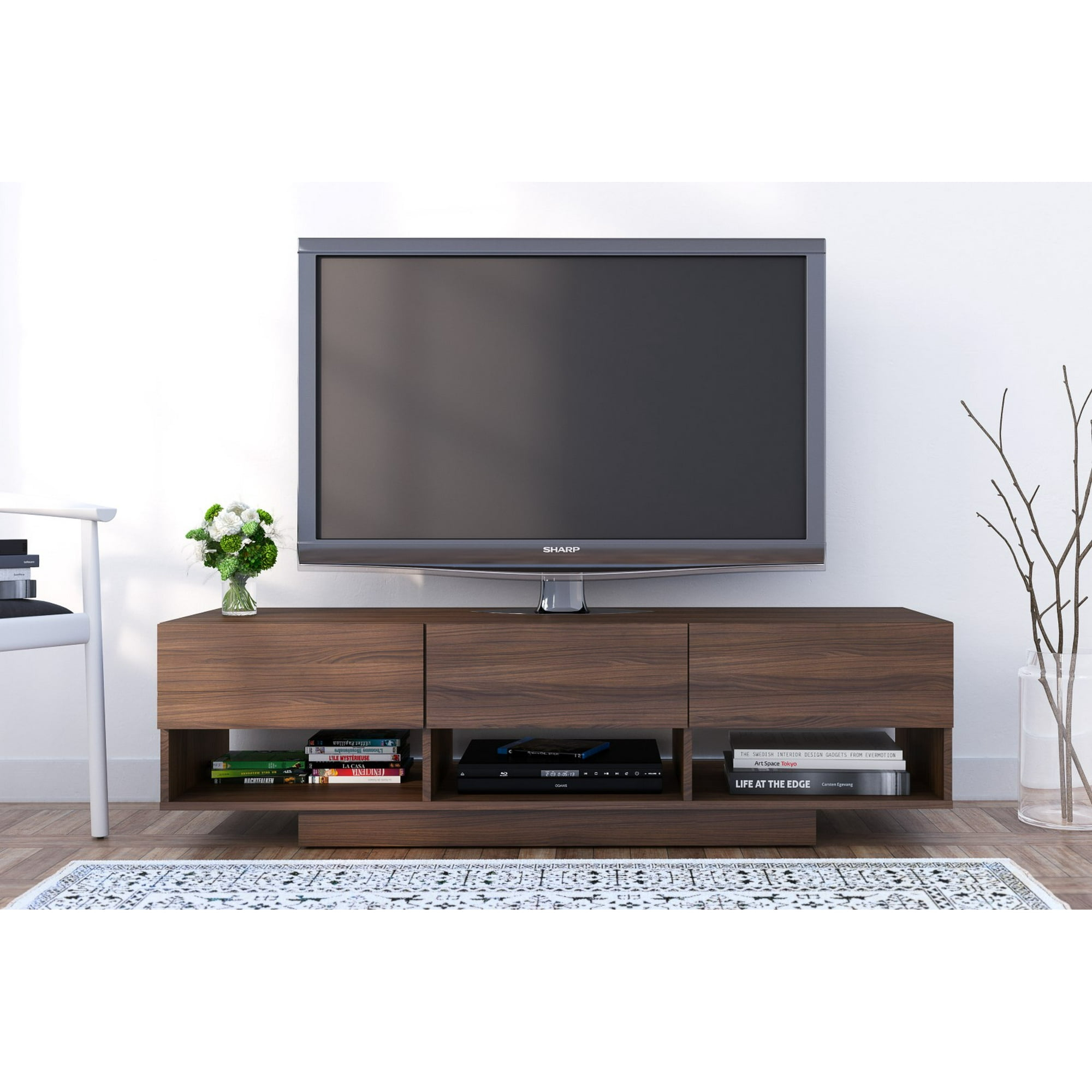 Rustik 3 Drawer TV Stand for TVs up to 66" Walnut - Nexera