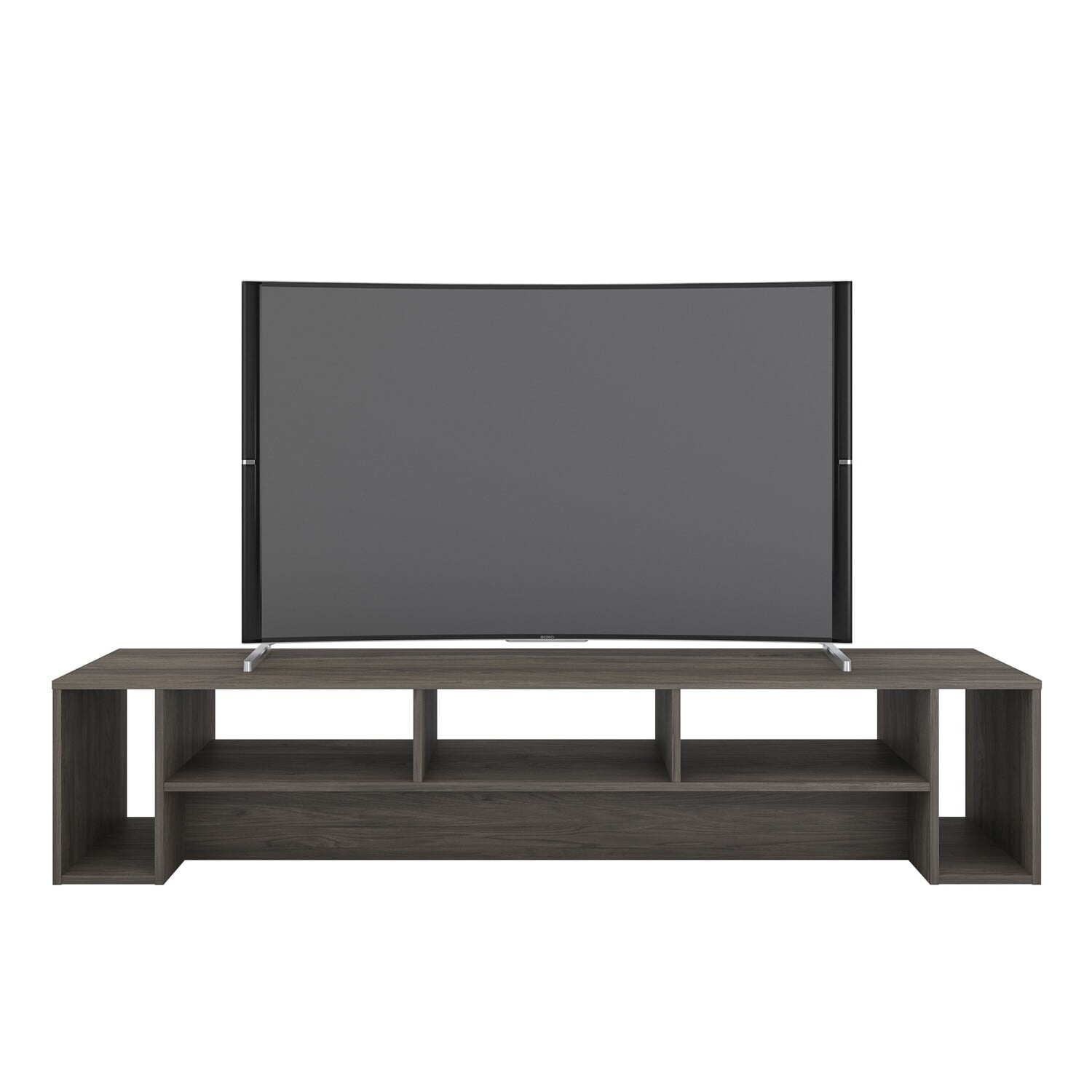 Rustik 3 Shelf TV Stand for TVs up to 80" Bark Gray - Nexera: Modern Media Console with Open Storage